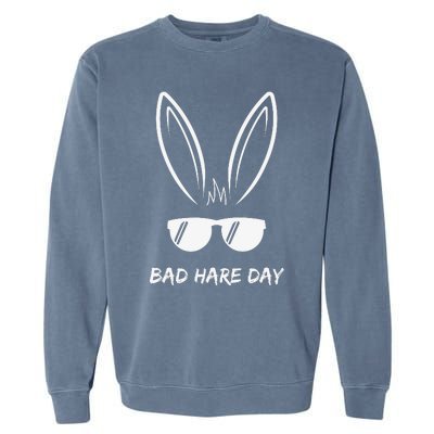 Bad Hare Day Funny Bunny Rabbit Design Glasses Cool Meme Pun Garment-Dyed Sweatshirt