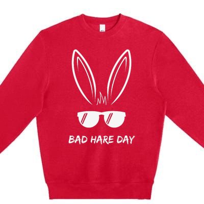 Bad Hare Day Funny Bunny Rabbit Design Glasses Cool Meme Pun Premium Crewneck Sweatshirt