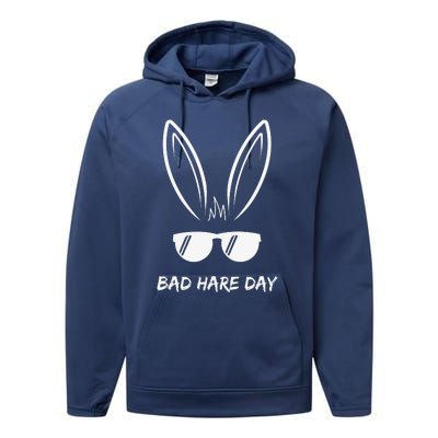 Bad Hare Day Funny Bunny Rabbit Design Glasses Cool Meme Pun Performance Fleece Hoodie