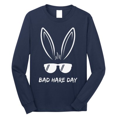 Bad Hare Day Funny Bunny Rabbit Design Glasses Cool Meme Pun Long Sleeve Shirt