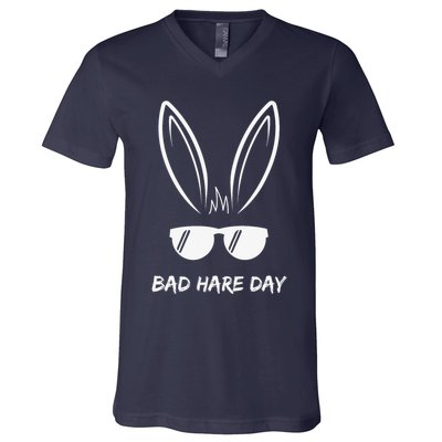 Bad Hare Day Funny Bunny Rabbit Design Glasses Cool Meme Pun V-Neck T-Shirt