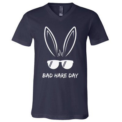 Bad Hare Day Funny Bunny Rabbit Design Glasses Cool Meme Pun V-Neck T-Shirt