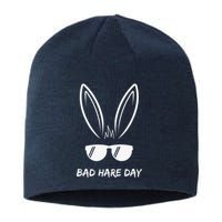 Bad Hare Day Funny Bunny Rabbit Design Glasses Cool Meme Pun Sustainable Beanie