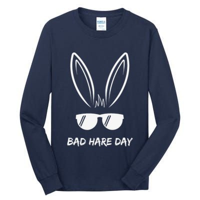 Bad Hare Day Funny Bunny Rabbit Design Glasses Cool Meme Pun Tall Long Sleeve T-Shirt