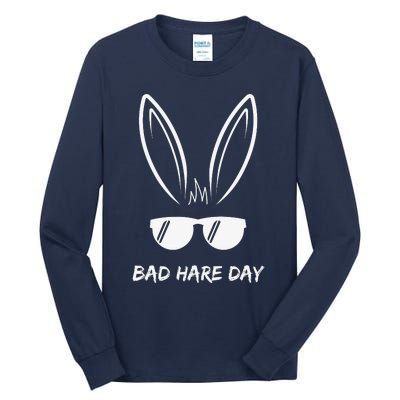 Bad Hare Day Funny Bunny Rabbit Design Glasses Cool Meme Pun Tall Long Sleeve T-Shirt