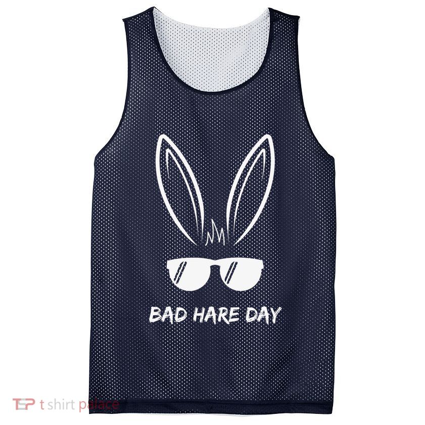Bad Hare Day Funny Bunny Rabbit Design Glasses Cool Meme Pun Mesh Reversible Basketball Jersey Tank