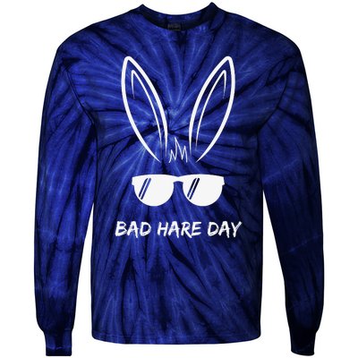 Bad Hare Day Funny Bunny Rabbit Design Glasses Cool Meme Pun Tie-Dye Long Sleeve Shirt