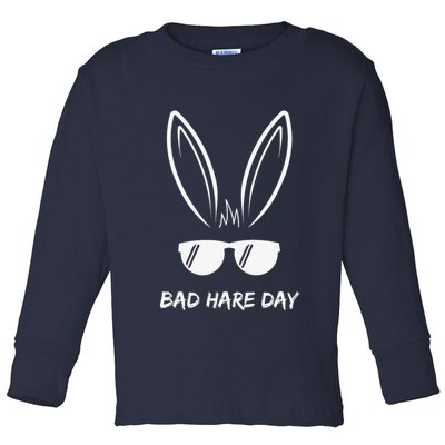 Bad Hare Day Funny Bunny Rabbit Design Glasses Cool Meme Pun Toddler Long Sleeve Shirt