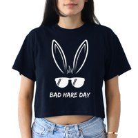 Bad Hare Day Funny Bunny Rabbit Design Glasses Cool Meme Pun Crop Top