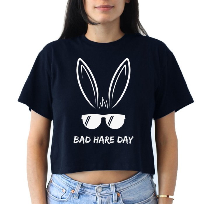 Bad Hare Day Funny Bunny Rabbit Design Glasses Cool Meme Pun Crop Top