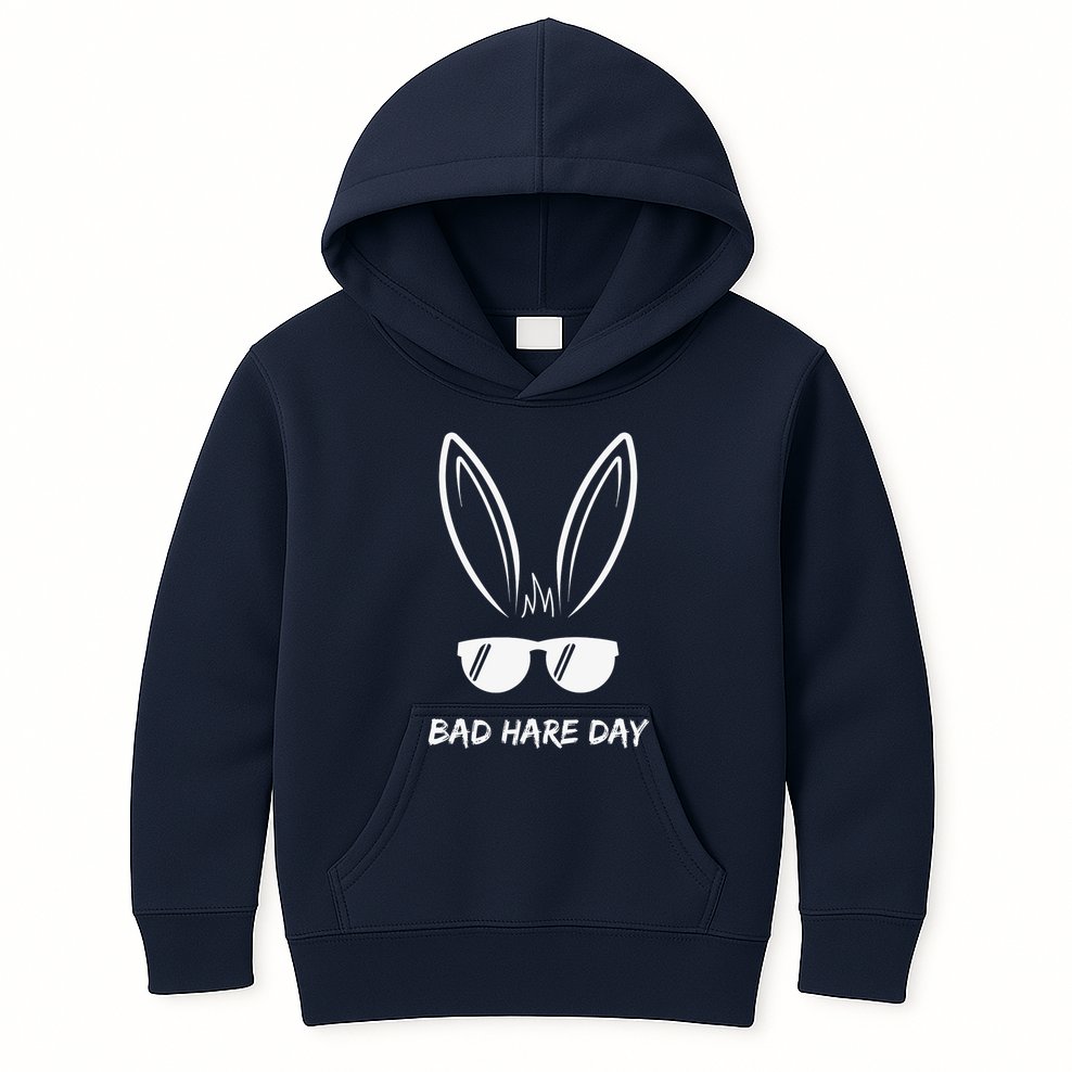 Bad Hare Day Funny Bunny Rabbit Design Glasses Cool Meme Pun Kids Hoodie
