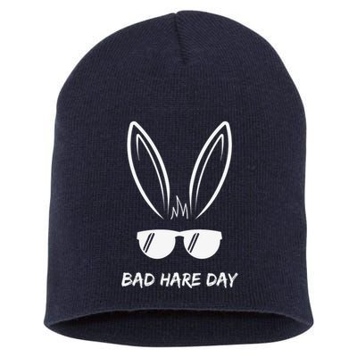 Bad Hare Day Funny Bunny Rabbit Design Glasses Cool Meme Pun Short Acrylic Beanie