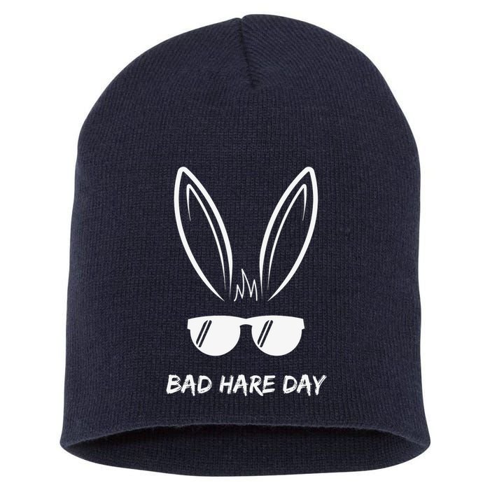 Bad Hare Day Funny Bunny Rabbit Design Glasses Cool Meme Pun Short Acrylic Beanie