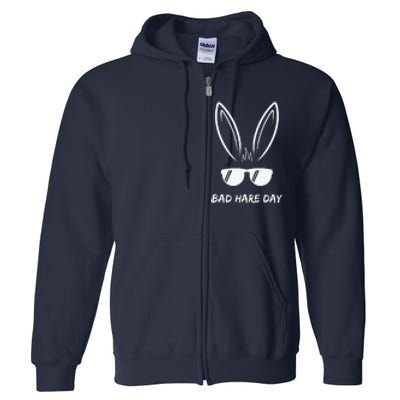 Bad Hare Day Funny Bunny Rabbit Design Glasses Cool Meme Pun Full Zip Hoodie