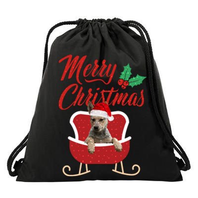 Blue Heeler Dog Merry Christmas Design For The Holiday Season! Drawstring Bag