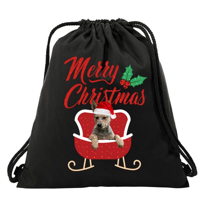 Blue Heeler Dog Merry Christmas Design For The Holiday Season! Drawstring Bag