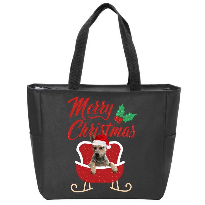 Blue Heeler Dog Merry Christmas Design For The Holiday Season! Zip Tote Bag