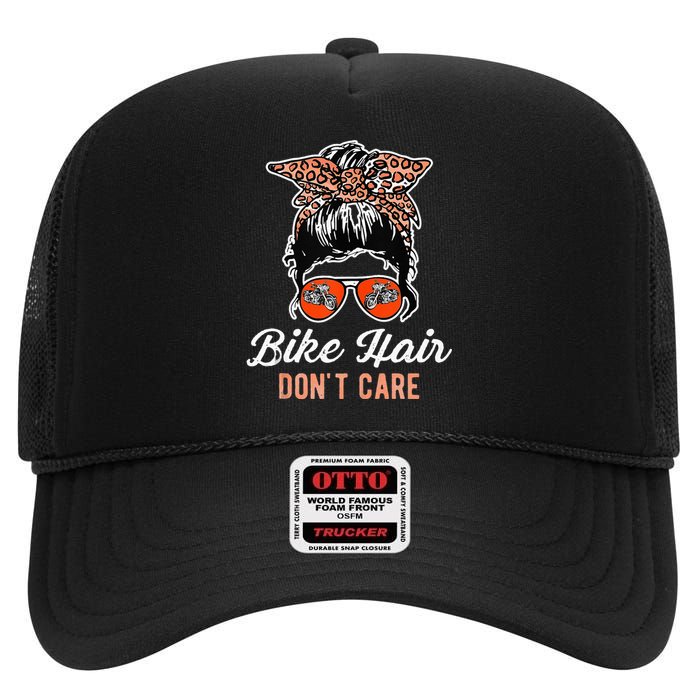 Bike Hair Dont Care Motorcycle Rider Biker High Crown Mesh Back Trucker Hat