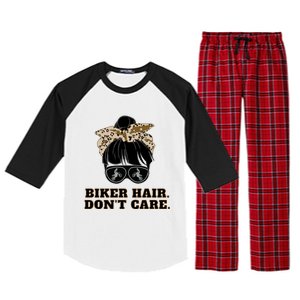 Biker Hair Don't Care For Bike Lovers Messy Bun Mothers Day Cute Gift Raglan Sleeve Pajama Set