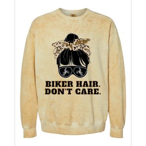 Biker Hair Don't Care For Bike Lovers Messy Bun Mothers Day Cute Gift Colorblast Crewneck Sweatshirt