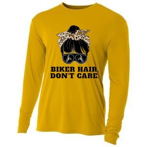 Biker Hair Don't Care For Bike Lovers Messy Bun Mothers Day Cute Gift Cooling Performance Long Sleeve Crew