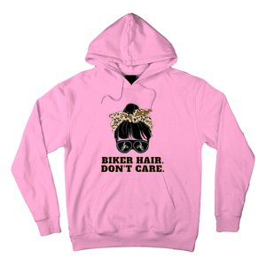 Biker Hair Don't Care For Bike Lovers Messy Bun Mothers Day Cute Gift Hoodie