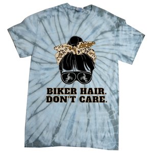 Biker Hair Don't Care For Bike Lovers Messy Bun Mothers Day Cute Gift Tie-Dye T-Shirt