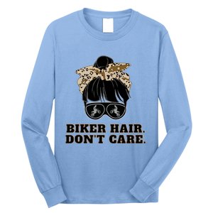 Biker Hair Don't Care For Bike Lovers Messy Bun Mothers Day Cute Gift Long Sleeve Shirt