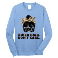 Biker Hair Don't Care For Bike Lovers Messy Bun Mothers Day Cute Gift Long Sleeve Shirt