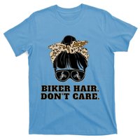 Biker Hair Don't Care For Bike Lovers Messy Bun Mothers Day Cute Gift T-Shirt