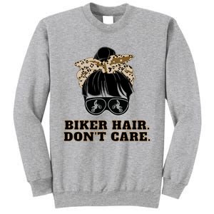 Biker Hair Don't Care For Bike Lovers Messy Bun Mothers Day Cute Gift Sweatshirt