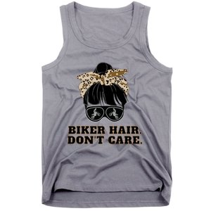 Biker Hair Don't Care For Bike Lovers Messy Bun Mothers Day Cute Gift Tank Top