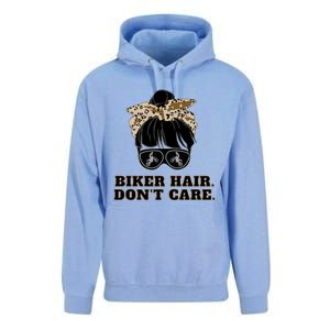 Biker Hair Don't Care For Bike Lovers Messy Bun Mothers Day Cute Gift Unisex Surf Hoodie