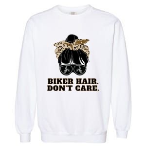 Biker Hair Don't Care For Bike Lovers Messy Bun Mothers Day Cute Gift Garment-Dyed Sweatshirt