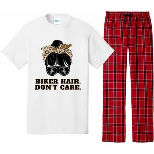 Biker Hair Don't Care For Bike Lovers Messy Bun Mothers Day Cute Gift Pajama Set