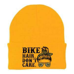 Biker Hair Don't Care For Bike Lovers Messy Bun Cool Gift Knit Cap Winter Beanie