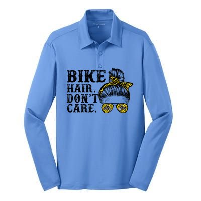 Biker Hair Don't Care For Bike Lovers Messy Bun Cool Gift Silk Touch Performance Long Sleeve Polo