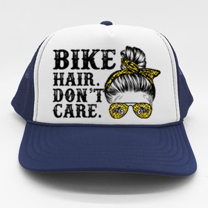 Biker Hair Don't Care For Bike Lovers Messy Bun Cool Gift Trucker Hat