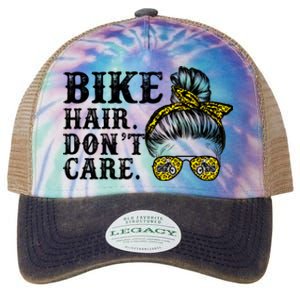 Biker Hair Don't Care For Bike Lovers Messy Bun Cool Gift Legacy Tie Dye Trucker Hat