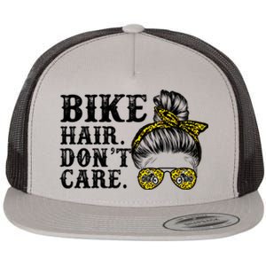 Biker Hair Don't Care For Bike Lovers Messy Bun Cool Gift Flat Bill Trucker Hat