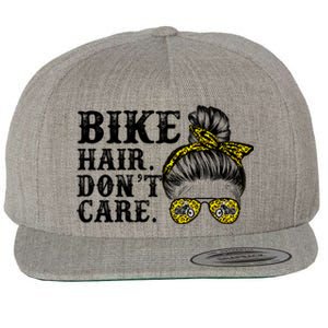 Biker Hair Don't Care For Bike Lovers Messy Bun Cool Gift Wool Snapback Cap