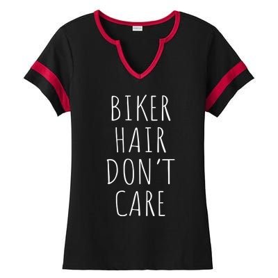 Biker Hair Don't Care For Bike Lovers Funny Gift Ladies Halftime Notch Neck Tee