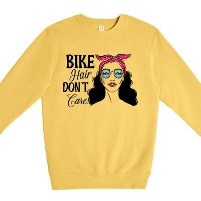 Biker Hair Don't Care Gift For Bike Lovers Messy Bun Gift Premium Crewneck Sweatshirt