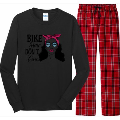 Biker Hair Don't Care Gift For Bike Lovers Messy Bun Gift Long Sleeve Pajama Set