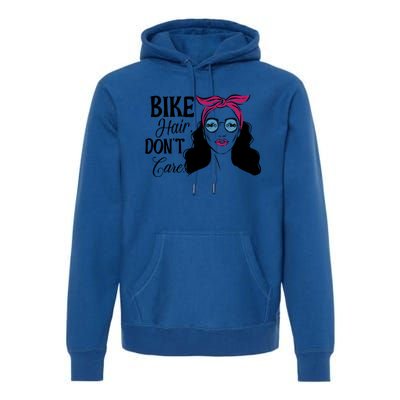 Biker Hair Don't Care Gift For Bike Lovers Messy Bun Gift Premium Hoodie