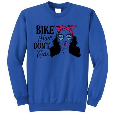 Biker Hair Don't Care Gift For Bike Lovers Messy Bun Gift Tall Sweatshirt