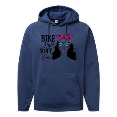 Biker Hair Don't Care Gift For Bike Lovers Messy Bun Gift Performance Fleece Hoodie