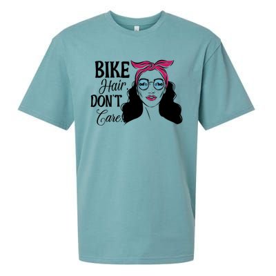 Biker Hair Don't Care Gift For Bike Lovers Messy Bun Gift Sueded Cloud Jersey T-Shirt