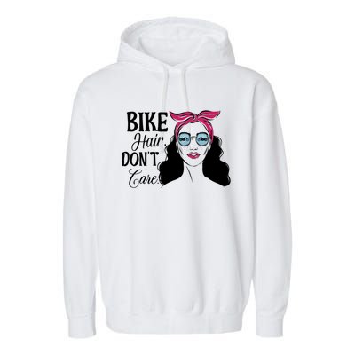 Biker Hair Don't Care Gift For Bike Lovers Messy Bun Gift Garment-Dyed Fleece Hoodie