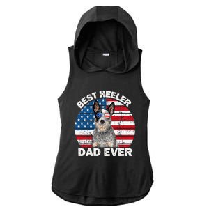 Blue Heeler Dad Usa American Flag Australian Cattle Dog Ladies PosiCharge Tri-Blend Wicking Draft Hoodie Tank